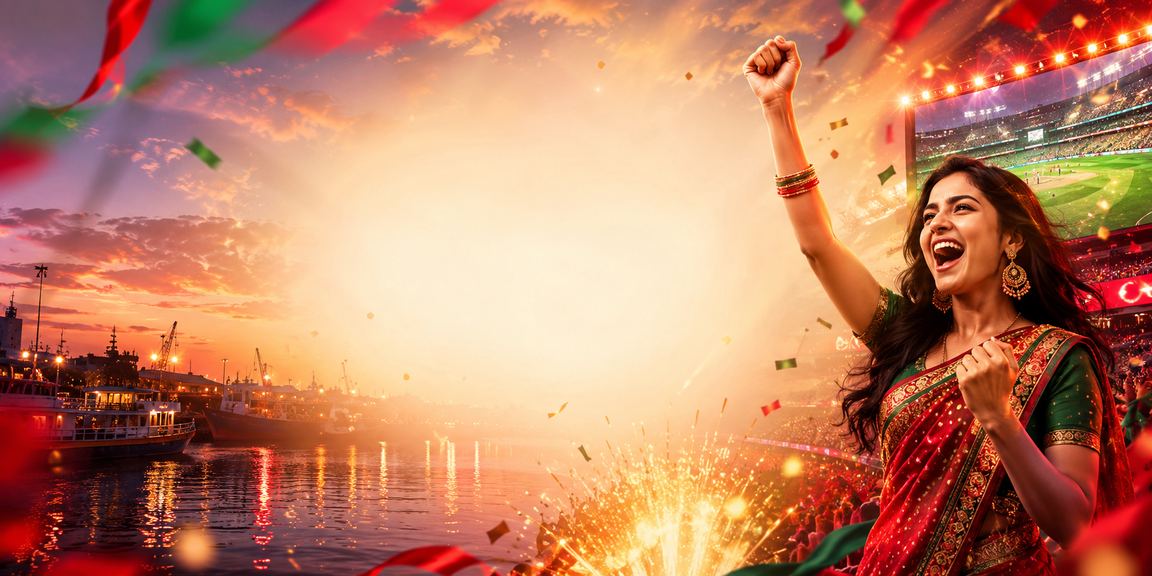 খুলনায় লাল-সবুজ পতাকার পটভূমিতে aia - তে ক্রিকেট বেটিং উপভোগ করছেন খেলোয়াড়